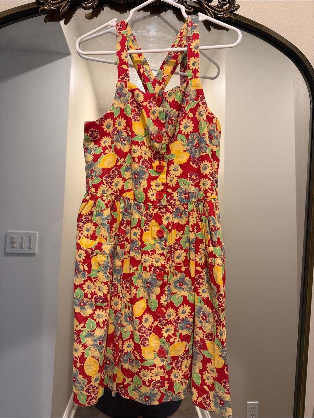 Polo by Ralph Lauren Red Floral Sundress with Yellow and Green Accents